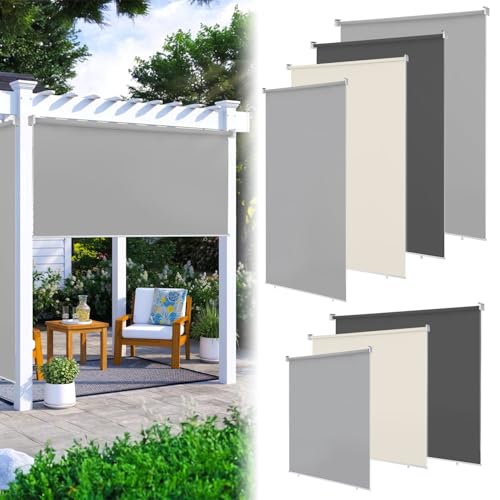 ISOISL Senkrechtmarkise 180×140CM Vertikalmarkise Außenrollo Sonnenschutzrollo Sichtschutz Beschattung UV Schutz für Balkon, Terrasse, Gartencm, Hellgrau-2 Stück von ISOISL