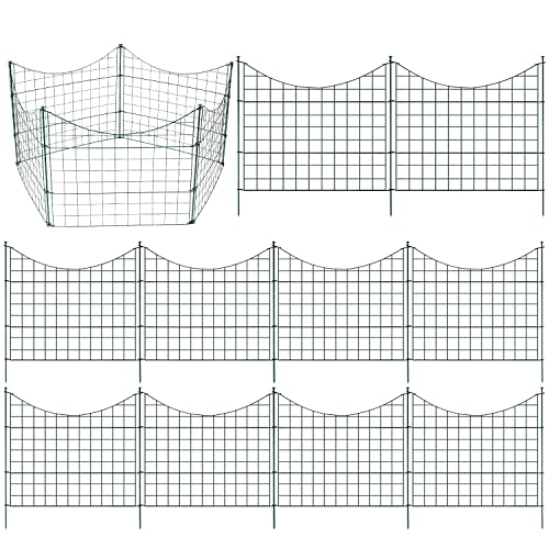 ISOISL Teichzaun Gartenzaun Zierzaun – 10-teiliges Set U-förmiger Zaun mit 12 Befestigungsstäben für Gartengestaltung, Tiergehege und Teichumrandung (Grün, Unterbogen) von ISOISL