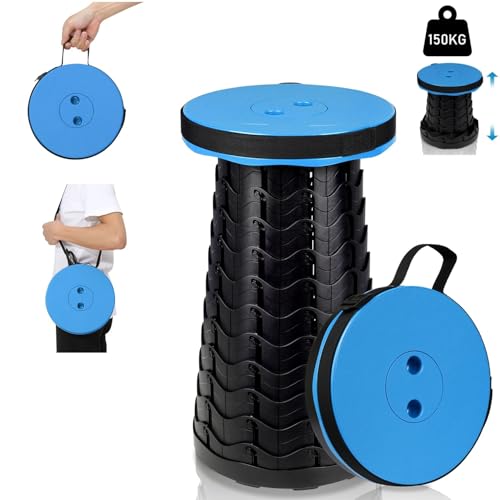 ISOISL Tragbarer Klapphocker Faltbar Tragfähigkeit 150 kg,Leichte Faltbarer hocker,6-44 cm Teleskophocker Höhenverstellbare,Campinghocker Ausziehbarer für Camping Garden Angeln Blau von ISOISL