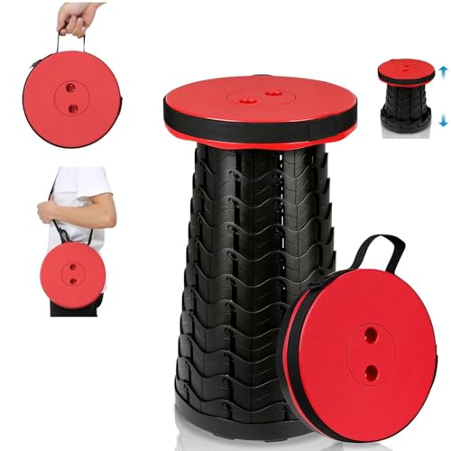 ISOISL Tragbarer Klapphocker Faltbar Tragfähigkeit 150 kg,Leichte Faltbarer hocker,6-44 cm Teleskophocker Höhenverstellbare,Campinghocker Ausziehbarer für Camping Garden Angeln Rot von ISOISL
