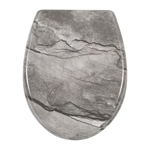 ISOISL WC Sitz mit Absenkautomatik, Toilettendeckel Oval Toilet Seat mit Soft-Close Mechanismus Klodeckel Bis 150kg O-Form wc Sitz Passend für die meisten Toiletten (Marmormuster) von ISOISL