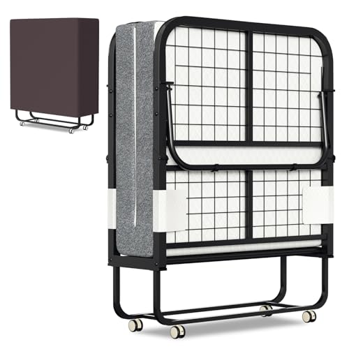ISOSIL Klappbett 90x200cm Gästebett Klappbarer mit 13CM Schaumstoffmatratze Gästebett Klappbarer Metallbettrahmen Klappbett mit Rollen Klappbares Metallbett 200 kg Belastbarkeit Staubs von ISOISL