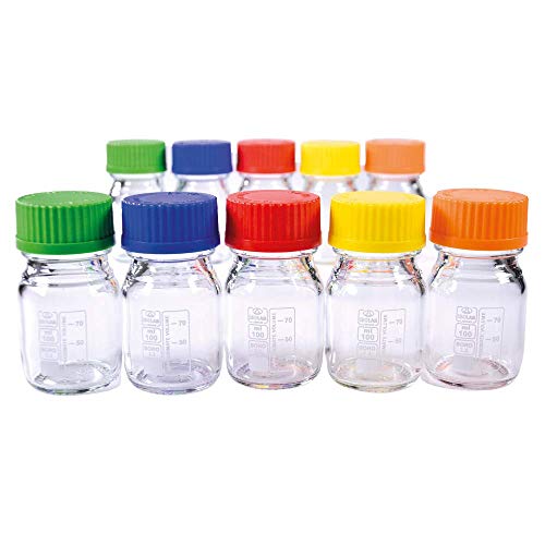 ISOLAB - 100 ml Aufbewahrungsflaschen, 10er Pack, farbcodierte Schraube GL 45 Kappe, Borosilikatglas, Lagerung, Mischen, Probenvorbereitung von ISOLAB