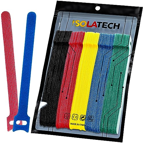 ISOLATECH 100 Stück bunte Klett Kabelbinder 150 x 12 mm, verstellbare und wiederverwendbare Kabelhalter mit Klettverschluss, UV-beständig von ISOLATECH