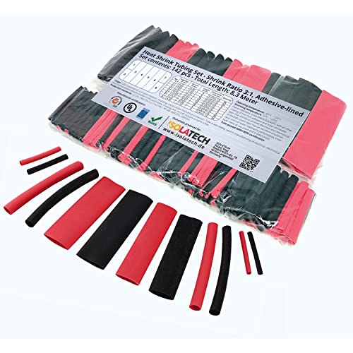 142-tlg. 3:1 mit Kleber Schwarz-Rot Schrumpfschlauch Set unbeschriftet. Set Gesamtlänge von 8,3m in Plastikbeutel. Heißkleberschicht auf der Innenseite wasserdicht ISOLATECH von ISOLATECH