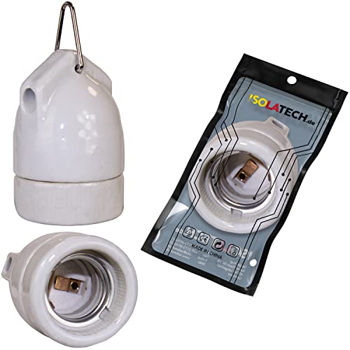 ISOLATECH 1Stk E27 Keramik Hängefassung mit Metallöse LED Energiesparlampen (max.250V/4A) Leuchtmittel für Home Decke Halterung Badezimmer Installation Küche Kühlschrank einbauen hitzebeständig von ISOLATECH