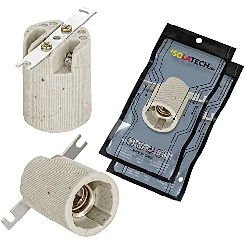 ISOLATECH 2Stk E14 Keramik Lampenfassung mit Befestigungsbügel LED Energiesparlampen (max. 250V/4A) Leuchtmittel Home Küche Badezimmer Decke Installation Sockel Halterung einbauen hitzebeständig von ISOLATECH