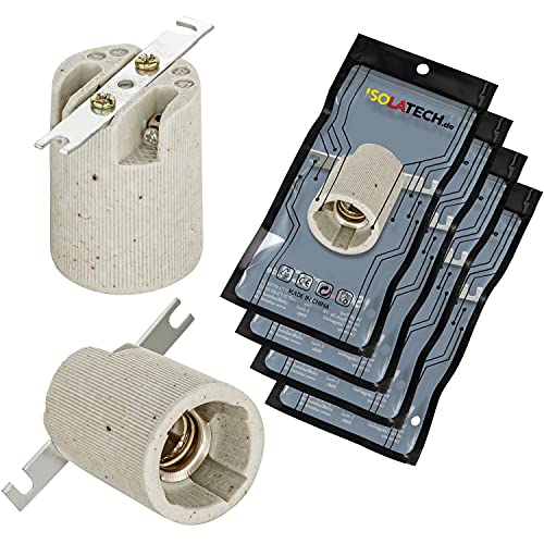 ISOLATECH 4Stk E14 Keramik Lampenfassung mit Befestigungsbügel LED Energiesparlampen (max. 250V/4A) Leuchtmittel Home Küche Badezimmer Decke Installation Sockel Halterung einbauen hitzebeständig von ISOLATECH