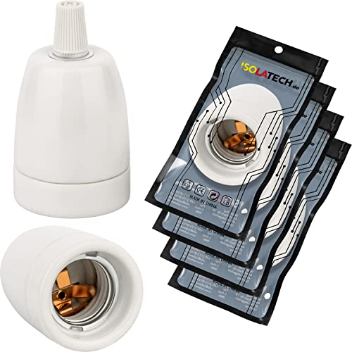 ISOLATECH 4Stk E27 Keramik Lampenfassung mit Zugentlastung LED Energiesparlampen (max.250V/4A) Leuchtmittel Home Installation Einbau Decke Halterung Küche Sockel Badezimmer hitzebeständig von ISOLATECH