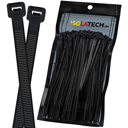 ISOLATECH Kabelbinder Schwarz UV Beständig 100 Stück 100mm x 2,5mm groß klein lang breit dünn extra stark reißfest verschließbar Industriequalität Nylon Set Auswahl von ISOLATECH