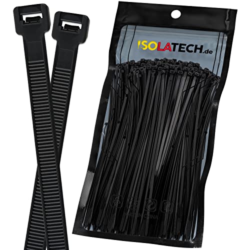 ISOLATECH Kabelbinder Schwarz UV Beständig 100 Stück 250mm x 3,6mm groß klein lang breit dünn extra stark reißfest verschließbar Industriequalität Nylon Set Auswahl von ISOLATECH