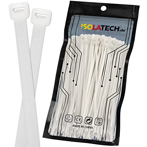 ISOLATECH Kabelbinder Weiß UV Beständig 100 Stück 150mm x 2,5mm groß klein lang breit dünn extra stark reißfest verschließbar Industriequalität Nylon Set Auswahl von ISOLATECH