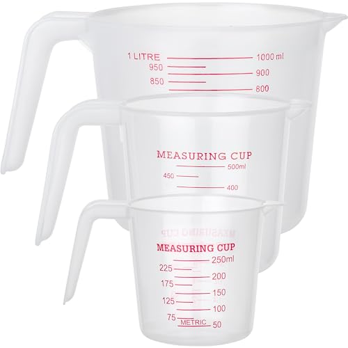 ISOLATECH Messbecher Set Kunststoff klein 250ml 500ml 1l mit mehreren Skalen hitzebeständig durchsichtig transparent weiß Backen Cups Chemie Farbe Futter Industrie KFZ Küche Labor Waschmittel von ISOLATECH