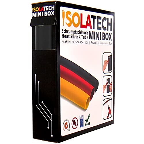 ISOLATECH Schrumpfschlauch 3:1 Mini Box ohne Kleber schwarz Ø18mm 4 Meter UV beständig Meterware unbeschriftet Rolle in praktischer Spenderbox von ISOLATECH