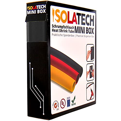 ISOLATECH Schrumpfschlauch 3:1 Mini Box ohne Kleber schwarz Ø24mm 3 Meter UV beständig Meterware unbeschriftet Rolle in praktischer Spenderbox von ISOLATECH