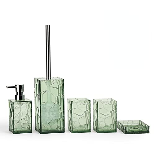 ISOLAY Badezimmer-Waschset, Glas, Sense, Acrylmaterial, 5-teiliges Set, leicht, luxuriöses Design, große Kapazität, kein Rost, geeignet für Hotelfamilien (grün) von ISOLAY