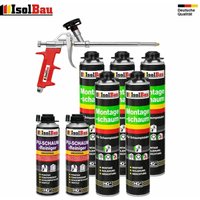 Isolbau - Bauschaum Set 5 x 750ml Pistolenschaum + 2 Reiniger + Pistole pu Schaum von ISOLBAU