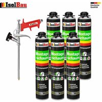 Isolbau - Pistolenschaum 6 x 750 ml + 1 Metall Schaumpistole Montageschaum hohe Qualität von ISOLBAU