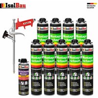 Isolbau - Pistolenschaum 9 x 750 ml + 1 Metall Schaumpistole + 1 Reiniger Montageschaum von ISOLBAU
