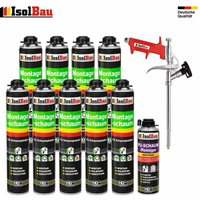 Isolbau - set Pistolenschaum 9 x 750 ml + 1 Metall Schaumpistole +1 Reiniger Montageschaum von ISOLBAU