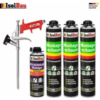 Isolbau - Pistolenschaum 3 x 750 ml + 1 Metall Schaumpistole + 1 Reiniger Bauschaum von ISOLBAU
