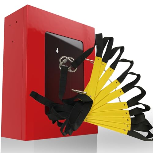 Feuerleiter 1-stöckig (4 m) mit Schrank – an der Wand montierte Feuerleiter für Zuhause – inklusive zweistöckiger Leiter und Feuerdecke - Hochleistungs-Feuerleiter von ISOP