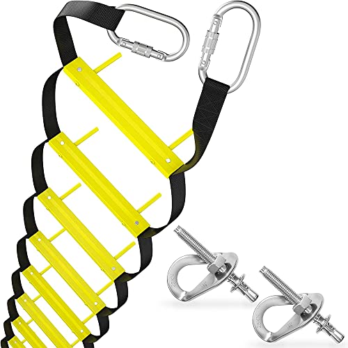 Feuerleiter 8 m 3-stöckig | Inklusive Anker | Strickleiter-Feuerleiter für Häuser im 3. Stock | Tragbar, faltbar und kompakt | Notleiter geeignet für Balkon & Fenster von ISOP