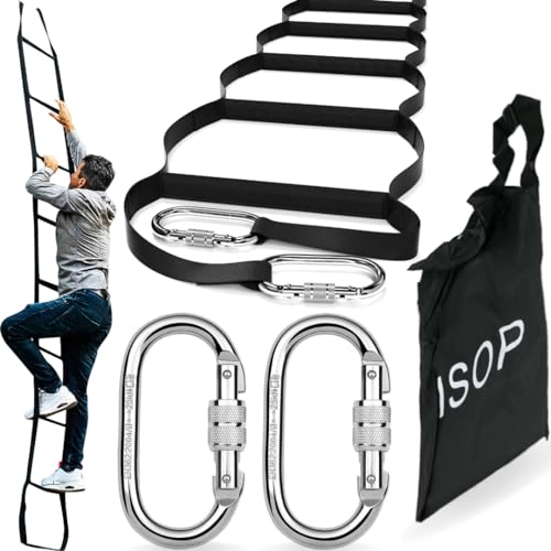 ISOP Dachleiter 4 m | Strickleiter für Kinder oder Erwachsene | Feuerleiter für 1-stöckige Häuser | Karabiner Inkl. Notleiter | Leicht Kompakt Tragbar | Rettungsleiter für Kinder und Erwachsene von ISOP