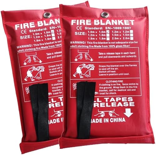 ISOP Feuerfeste Decke Groß 180 * 200 cm - 2 Stück - Fiberglas Feuerdecke - Heavy Duty Notfalldecke - A-Grade Überlebensdecke - Feuerlöschdecke - Rettungsdecke für Zuhause - Erste-Hilfe-Decke von ISOP