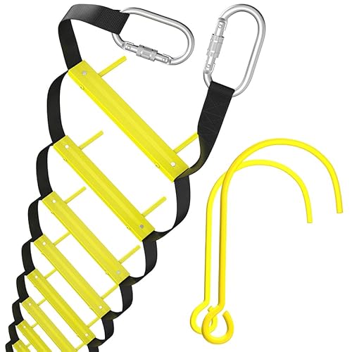 Zertifiziert Feuerleiter 4 m | Einziehbare Leitern für 1-Stöckige Häuser | Kompakt & Tragbar | Strickleiter Geeignet für Balkon & Fenster Flucht 4 m mit Haken | Rettungsleiter 4 m mit Befestigung von ISOP