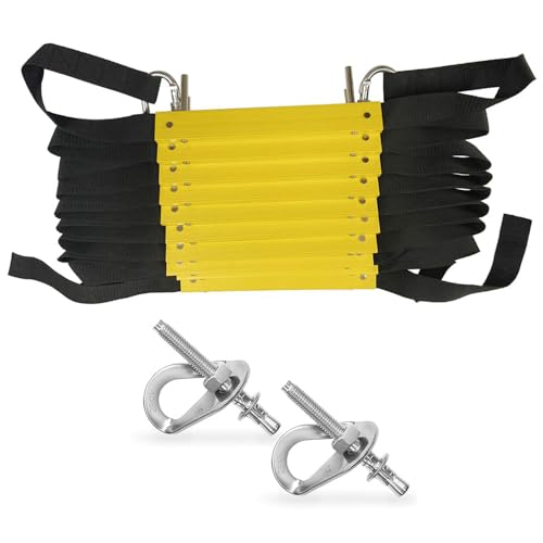 ISOP Feuerleiter-Strickleiter 10 m mit Befestigungsmaterial | Feuerleiter für Zuhause im 3 Stock | Tragbar, faltbar und kompakt | Notleiter Wandfest | Wiederverwendbare Feuerrettungsleitern von ISOP