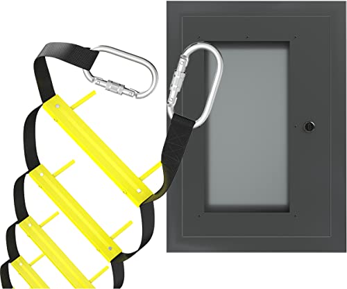 An der Wand montierte Feuerleiter, zweistöckig, 4 m – Feuerleiter für Häuser, inklusive Aluminiumbox, Karabinerhaken und Befestigungsmaterial von ISOP