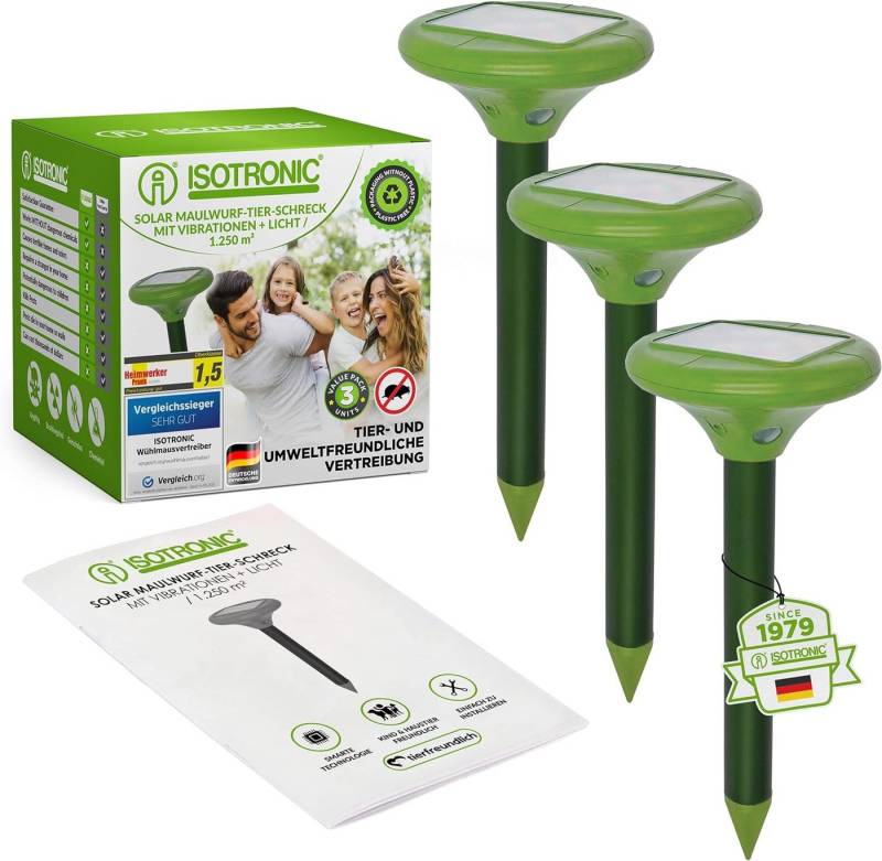 ISOTRONIC Vibrations-Tierabwehr Solar LED Maulwurfabwehr, 3-tlg. von ISOTRONIC