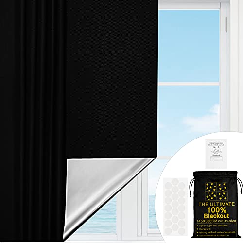 Fenster Verdunkelung 3m x 1,45m, 100% Gardinen Lichtundurchlässig Sonnenschutz Dachfenster Verdunkelungsfolie, Reise Verdunklungsrollo Ohne Bohren Abdunkeln Verdunklungsstoff mit 30 Stück Saugnapf von ISOVNUS