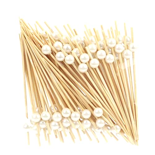 Faux Pearl Zahnstocher Bambus Cocktail Picks 4.72 '' Dekorative Cocktailstangen für Heimparty, Dessert, Obst (Packung von 100) Zahnstocher von ISOYTERO