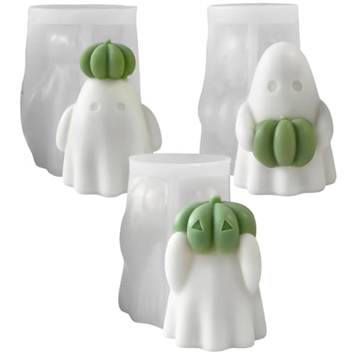 Ghost Silikonform 3pcs süßer 3D -Geister mit Kürbis Halloween Silikonformen nicht stäbchen wiederverwendbar von ISOYTERO