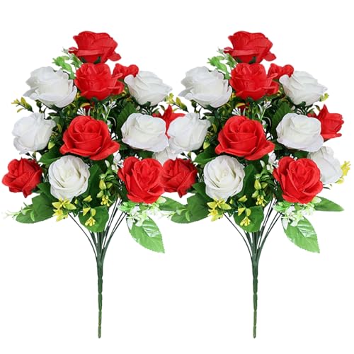ISOYTERO Friedhofsblumen 2pcs 20in Grabblüten 18 Rosen künstlich für Grabrealistische Gedenkfabrik Rote und weiße Dekorationen für Friedhof ISOYTERO Friedhofsblumen 2pcs 20in Grabblüten 18 Rosen künstlich für Grabrealistische Gedenkfabrik Rote und weiße Dekorationen für Friedhof von ISOYTERO