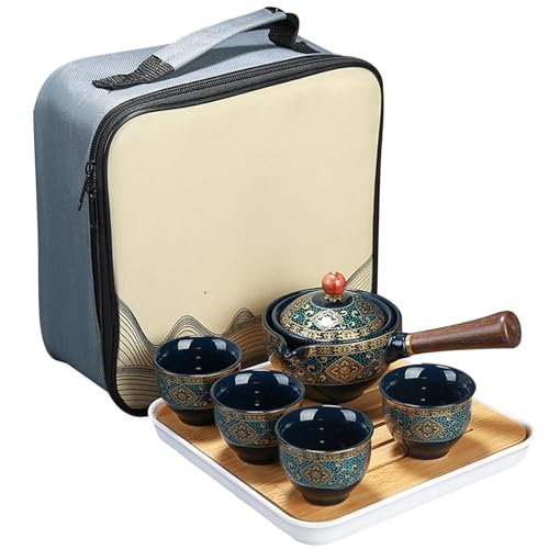 Reise-Tee-Set 360 ° rotierende Teekanne mit Anti-Scald-Griff abnehmbarer Chinesisch mit Taschen tragbare Sets für Erwachsene Stil 1Set von ISOYTERO