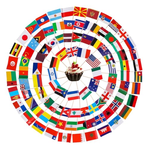 Zahnstocherflaggen 100pcs verschiedene Landflaggen auf Sticks Mini der Welt doppelseitige winzige Weltcupkake -Topper Eurovision Party Dekorationenflags von ISOYTERO