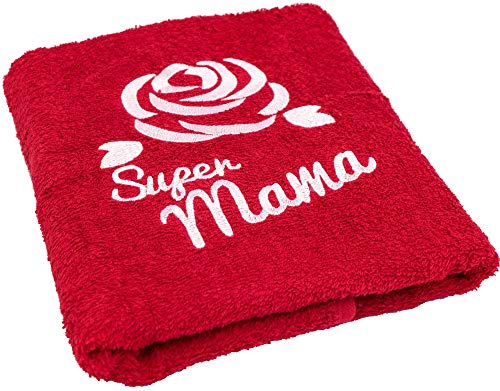 Abc Casa Geschenk zum Geburtstag für Mama oder Muttertag - Handtuch mit gestickter Rose und Super Mama - eine praktische Geschenkidee für Mutter - EIN dauerhaft nützliches Geschenk von ISRKU