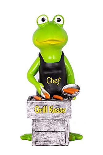 wunderschöne große hochwertige Sparbüchse,Sparschwein Grillkasse,Spardose Grill,Grillmeister,Grillgut,Frosch mit Grill aus Polyresin von ISRKU