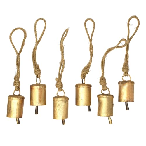 ISTOVO 6 Hängende Glocken im Vintage-Stil, Handgefertigte Metall Deko Kuhglocken mit Kordel zu Weihnachten oder Anderes Fest von ISTOVO