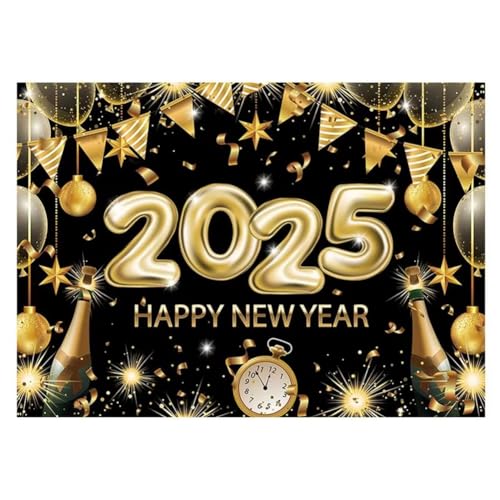 ISTOVO Hintergrund „Frohes Neues Jahr 2025, Schwarz-Goldener Hintergrund, „Frohes Neues Jahr, 2,08 X 1,50 M, Dekoration für das Neue Jahr, Wanddisplay ISTOVO Hintergrund „Frohes Neues Jahr 2025, Schwarz-Goldener Hintergrund, „Frohes Neues Jahr, 2,08 X 1,50 M, Dekoration für das Neue Jahr, Wanddisplay von ISTOVO