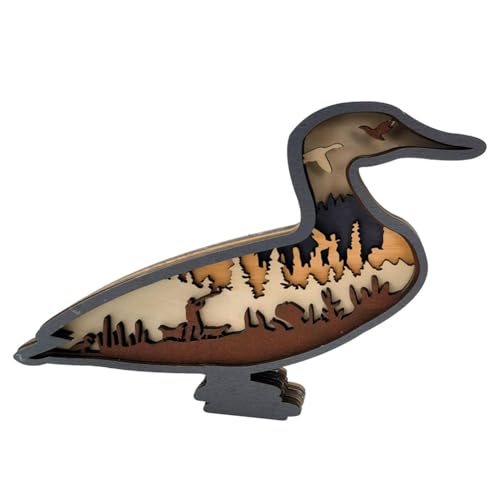 ISTOVO Mehrschichtige Geschnitzte Ente, Silhouetten-Entenstatue, Geeignet für Schlafzimmer, Schreibtisch, Heimregal, Holztier-Entenhandwerk von ISTOVO
