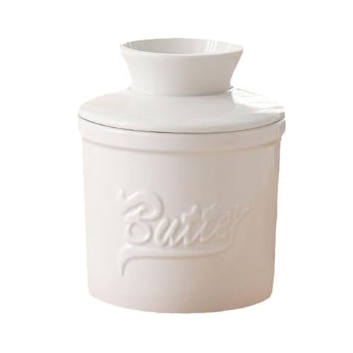 Runder Buttertopf mit Theke mit Wasserlinie für frische streichbare Butter – Butterbehälter mit Deckel – Butterdose Einweihungsgeschenk – Weiß von ISTUSHEWILL