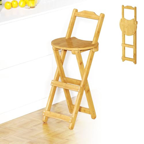 ISXACFF Klappbarer Barhocker mit Rückenlehne, tragbar, hoch, Klapphocker, Kücheninsel, Frühstück, Holzfarbe, Barstuhl, Thekenhöhe, Klapphocker mit Rückenlehnen, Camping montiert – 1 Set von ISXACFF
