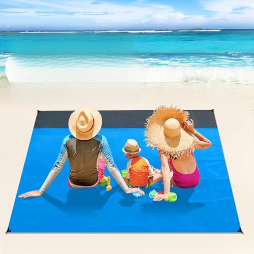 210x140cm Outdoor Strandmatte mit 4 kunststoff festsitzende nägel und 1 Lager-Eck-Sandtaschen Stranddecke Strandmatte Stranddecke Wasserdicht Schnelltrocknend für Strand Wanderung und Ausflug von ISparbox