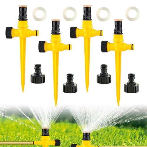 4 Paar Rasensprenger, Wassersprenger Einstellbar Automatische Bewässerungssystem, automatischer Garten-Wassersprinkler auf Stachelsockel, 360 Grad Große Flächenabdeckung für Rasen (Gelb) von ISparbox