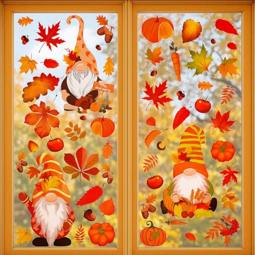 Fensterbilder Herbst, 93 Stück Thanksgiving Herbstdeko Aufkleber, Selbstklebend Herbstdeko Fenster Doppelseitig, Herbst Fensterdeko Aufkleber für Erntedankfest Glas Kinderzimmer von ISparbox