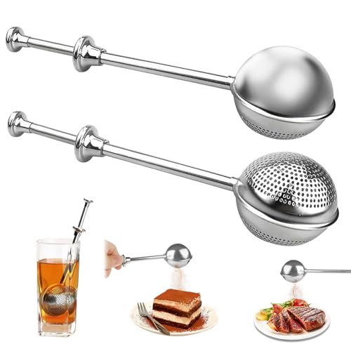Teezange, 2 Stück Teesieb für Losen Tee, Teaballs mit Teleskopgriff, Teezange Löffel 304 Edelstahl, Teezange Edelstahl-Mehlsieb-Staubwedel für Zucker Mehl Gewürze von ISparbox